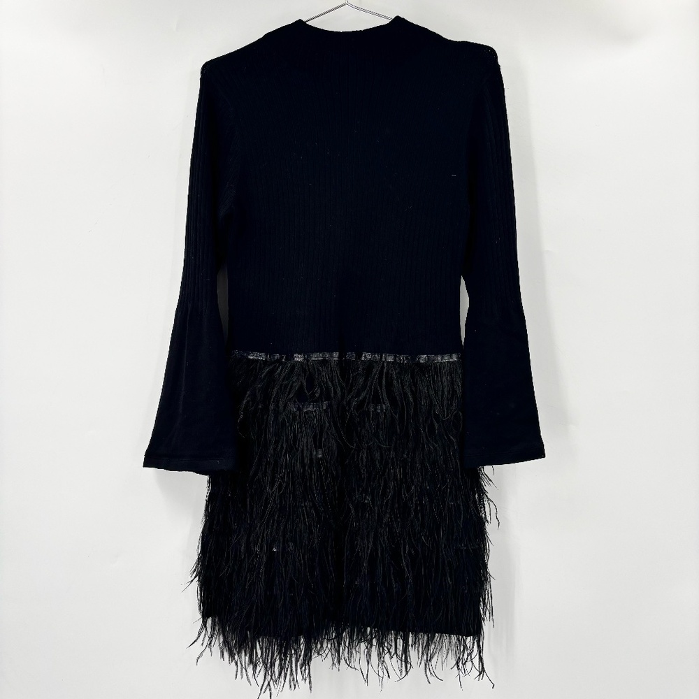 Tyler Boe Snowy Feather Knit Dress Long Bell Sleeves Black Size Medium